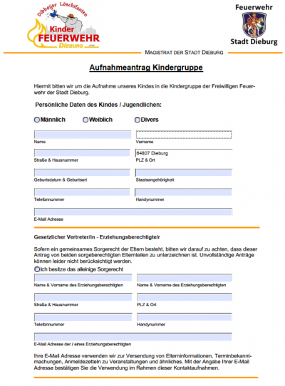 Anmeldung zur Kindergruppe verfügbar – Feuerwehr Dieburg